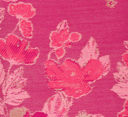 V Neck Floral Hem Jacquard Midi Dress In Pink Multi