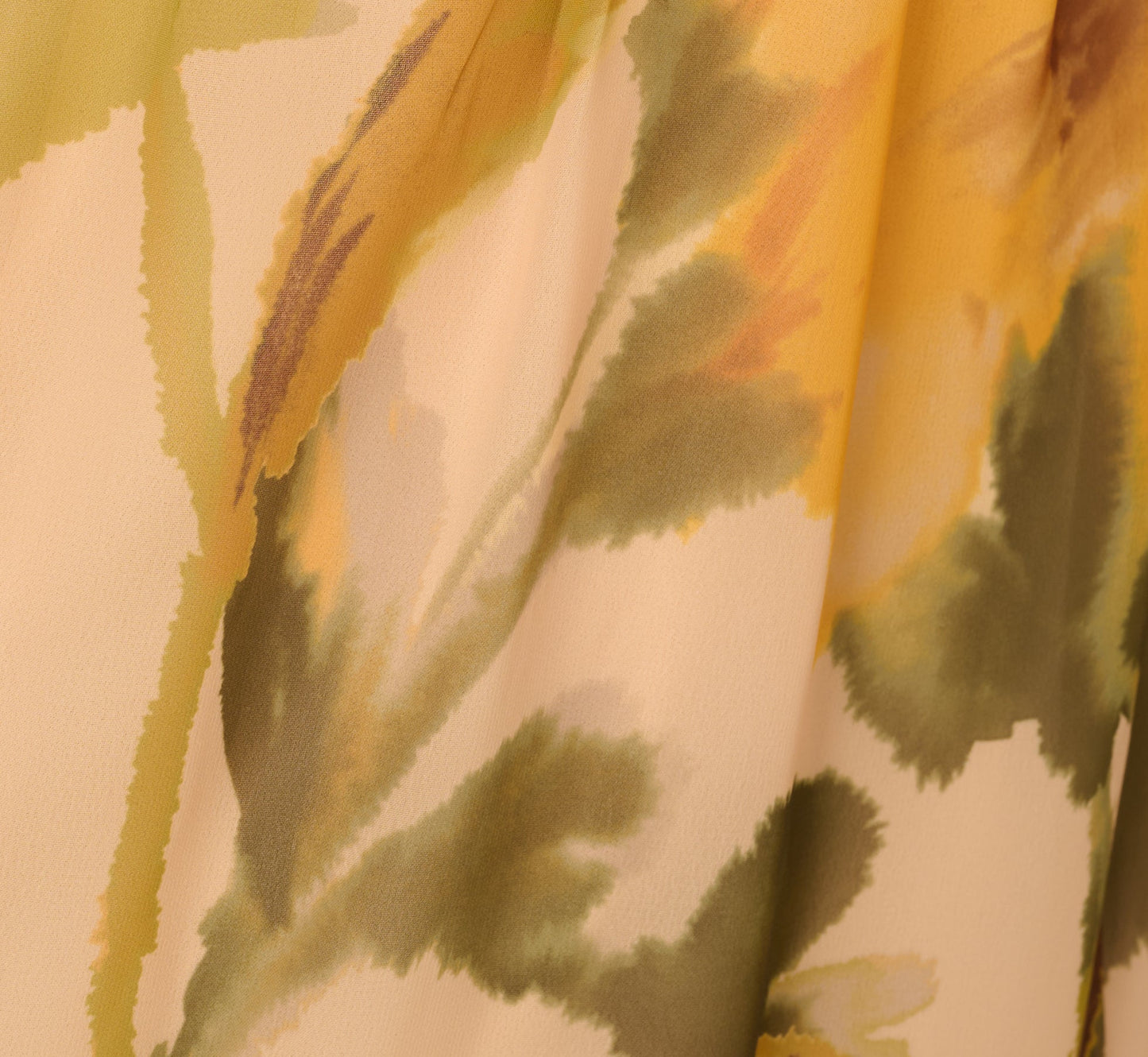 Long Sleeve Floral Organza Midi Dress In Ecru Yellow Multi