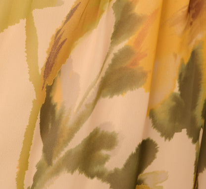 Long Sleeve Floral Organza Midi Dress In Ecru Yellow Multi