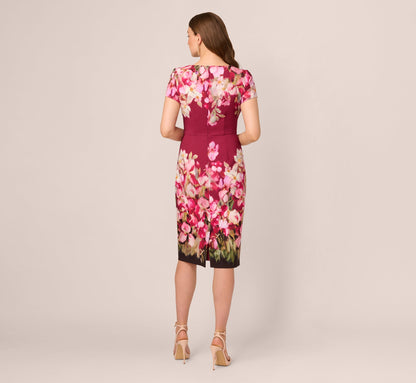 Short Sleeve Iris Floral Sheath Dress In Berry Multi
