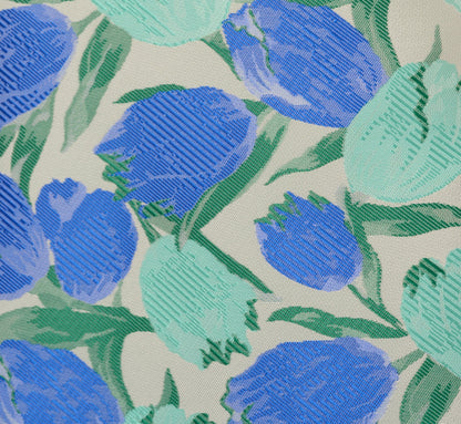 Sleeveless Tulip Jacquard Fit And Flare Midi Dress In Blue Green Multi