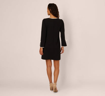 Long Sleeve Contrast Tipped Sheath Dress In Black Ivory