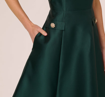 Sleeveless Bateau A Line Midi Dress In Dark Forest