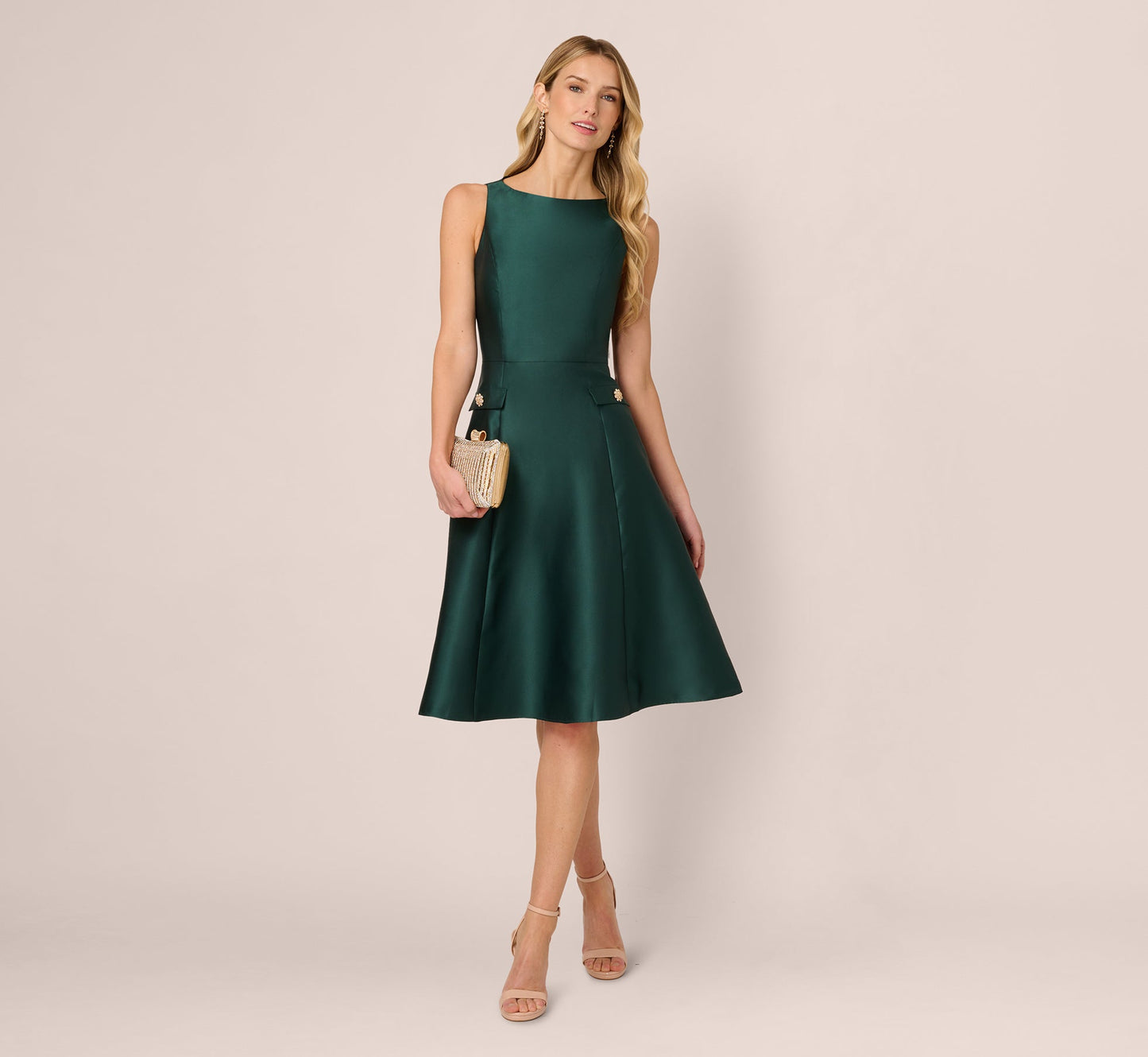 Sleeveless Bateau A Line Midi Dress In Dark Forest