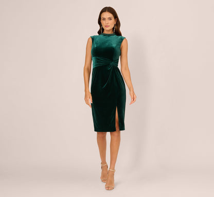 Cap Sleeve Pearly Velvet Midi Dress In Emerald