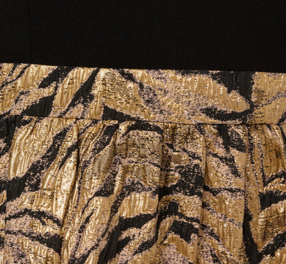 Sleeveless Jacquard Flounce Combo Dress In Black Gold