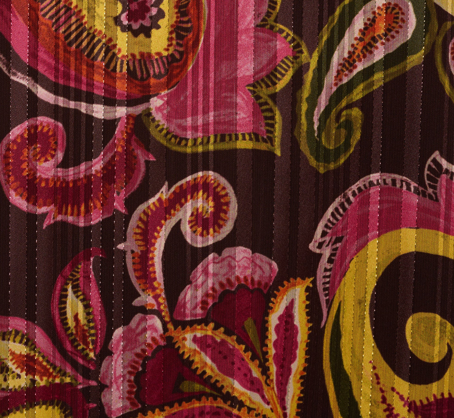 Long Sleeve Paisley Chiffon Trapeze Dress In Brown Multi