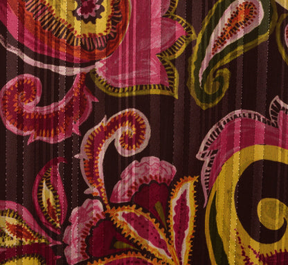 Long Sleeve Paisley Chiffon Trapeze Dress In Brown Multi