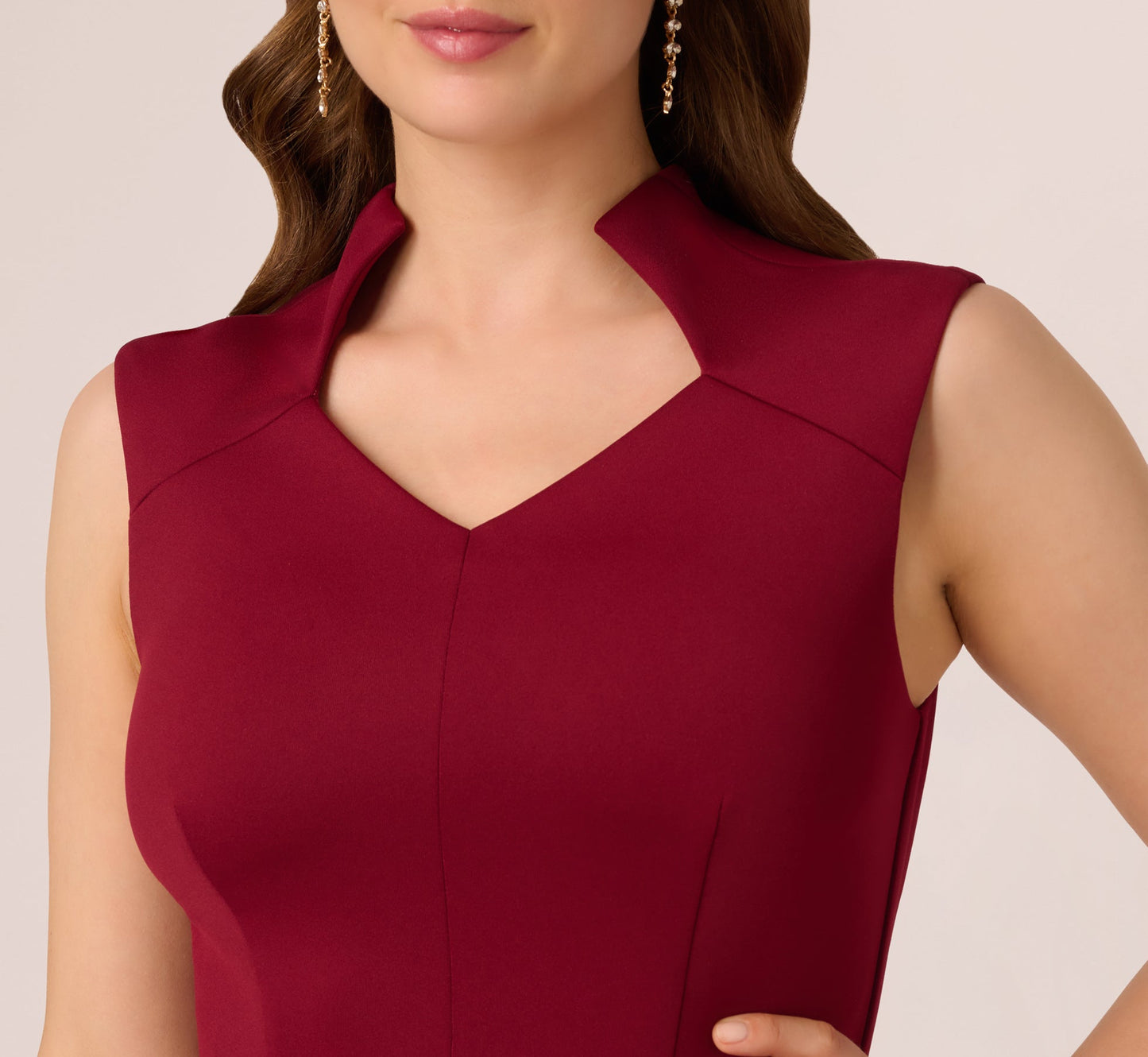 Sleeveless Queen Anne Sheath Dress In Crimson Haze