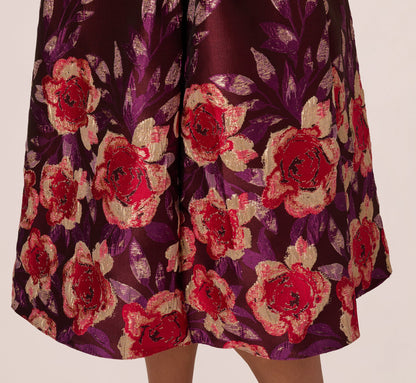 Plus Size Sleeveless Floral Border Jacquard Midi Dress In Plum Multi