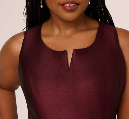 Plus Size Sleeveless Floral Border Jacquard Midi Dress In Plum Multi