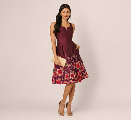 Sleeveless Floral Border Jacquard Midi Dress In Plum Multi