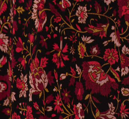 Long Sleeve Ditsy Floral Chiffon Midi Dress In Black Multi