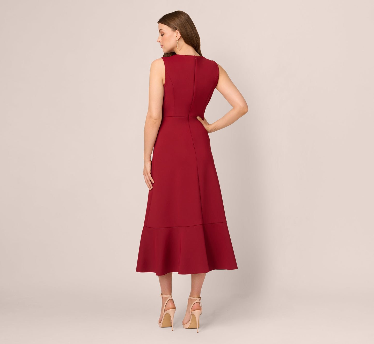 Sleeveless Flounce High Low Midi Dress In Crimson