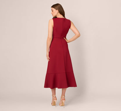 Sleeveless Flounce High Low Midi Dress In Crimson
