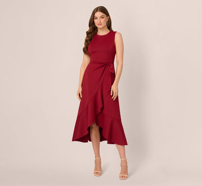 Sleeveless Flounce High Low Midi Dress In Crimson