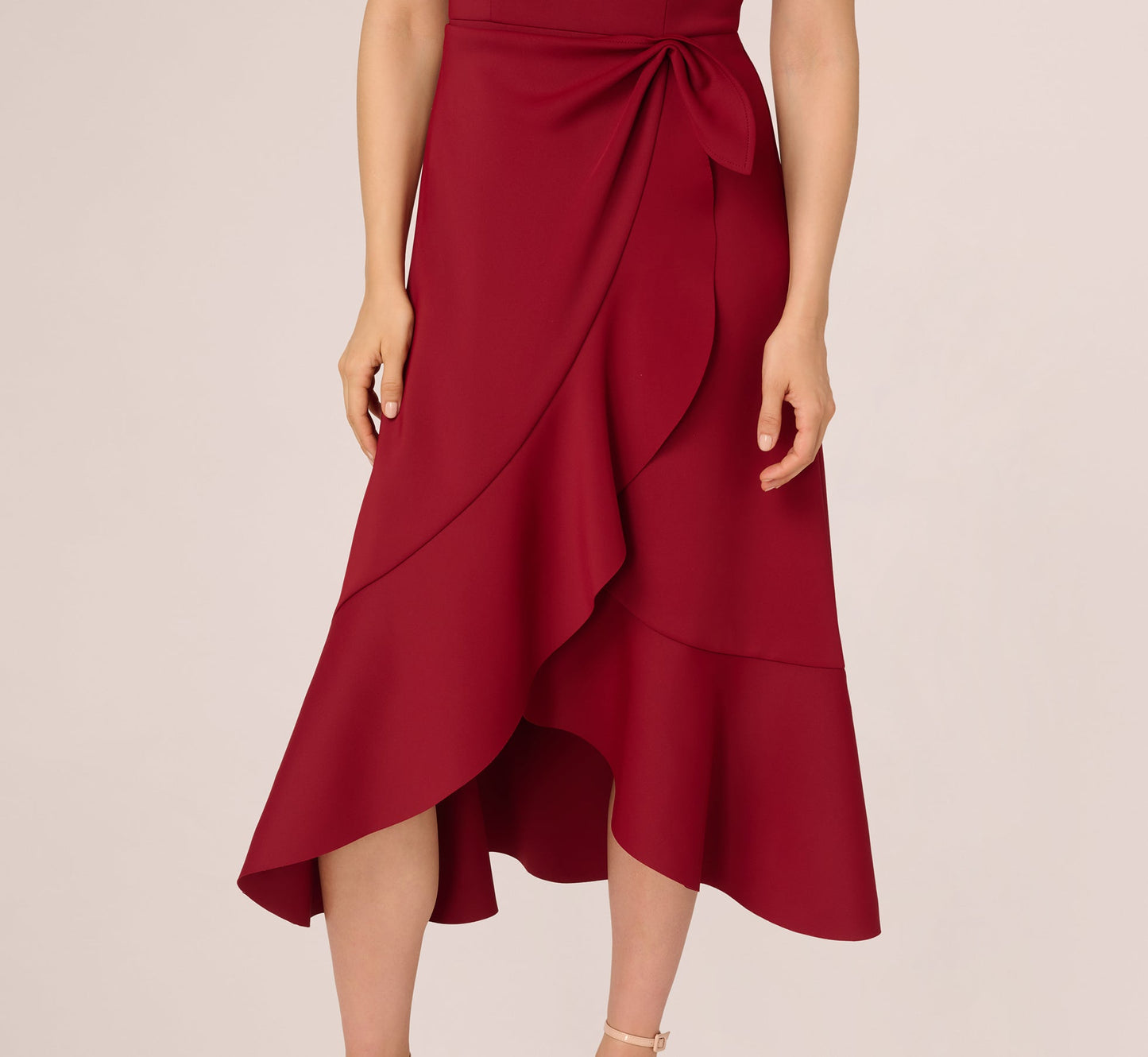 Sleeveless Flounce High Low Midi Dress In Crimson