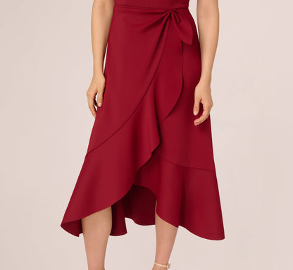 Sleeveless Flounce High Low Midi Dress In Crimson