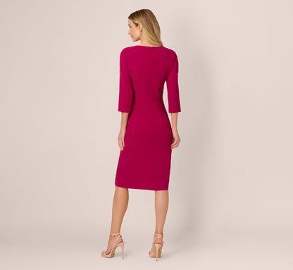 Three Quarter Sleeve Beaded Collar Sheath Dress In Berry