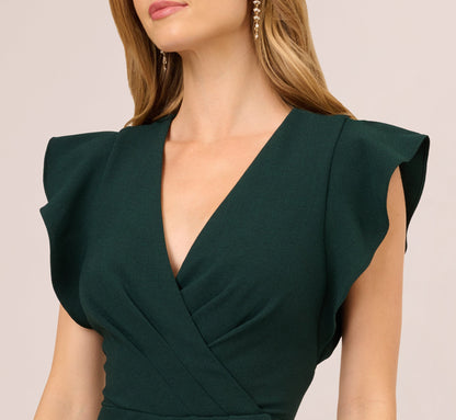 Flutter Sleeve Faux Wrap Jumpsuit In Dark Green