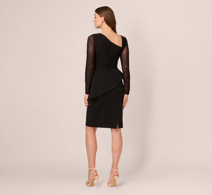 Long Sleeve Asymmetrical Peplum Sheath Dress In Black