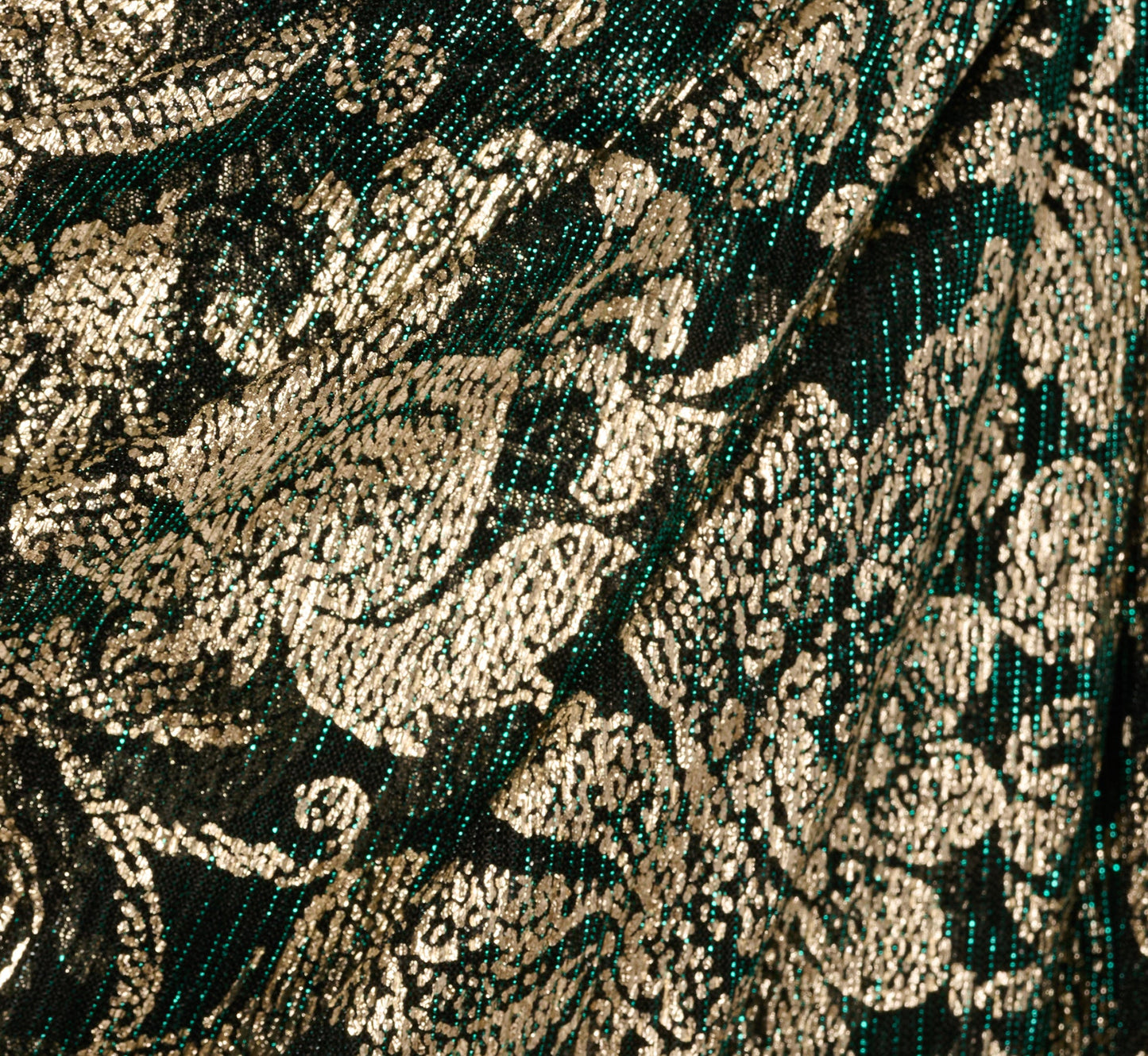 Long Sleeve Metallic Sheath Dress In Green Gold