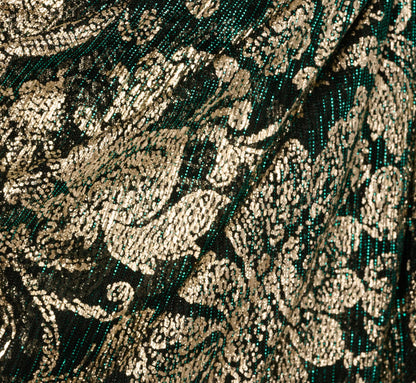 Long Sleeve Metallic Sheath Dress In Green Gold