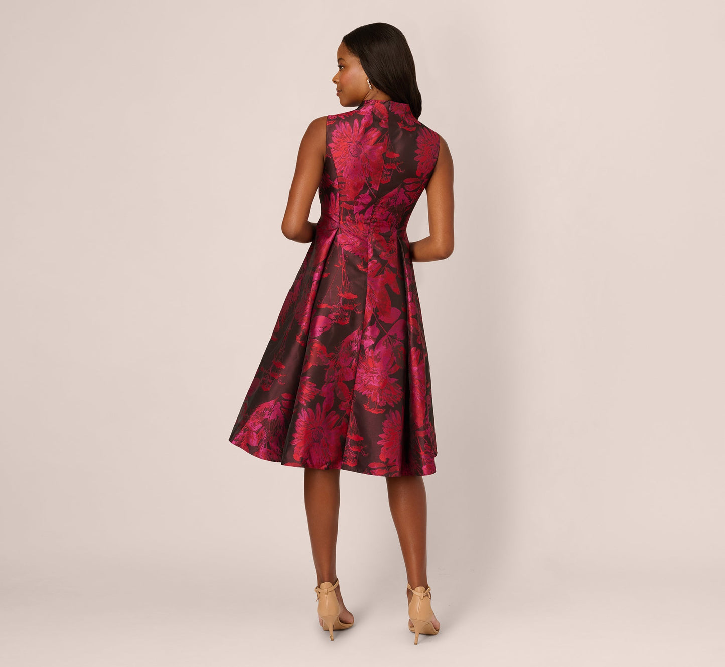 Sleeveless Chrysanthemum Floral Jacquard Midi Dress In Pink Multi