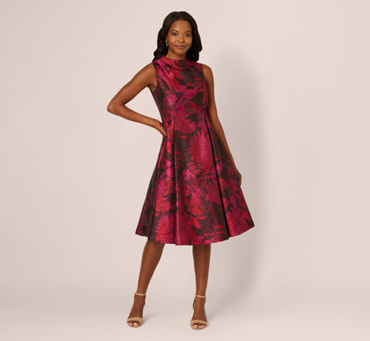 Sleeveless Chrysanthemum Floral Jacquard Midi Dress In Pink Multi