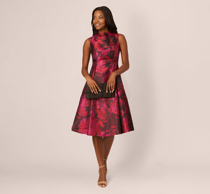 Sleeveless Chrysanthemum Floral Jacquard Midi Dress In Pink Multi