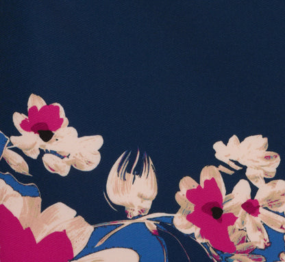 Three Quarter Sleeve Floral Sheath Dress In Navy Pink Multi