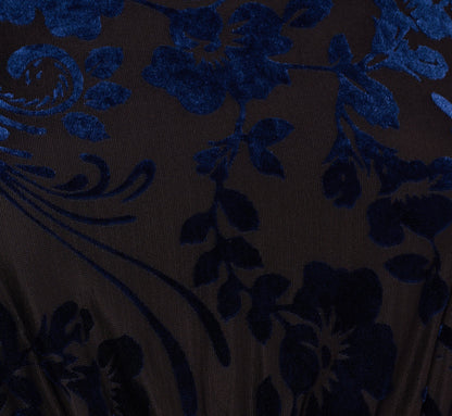 Long Sleeve Floral Velvet Burnout Midi Dress In Light Navy