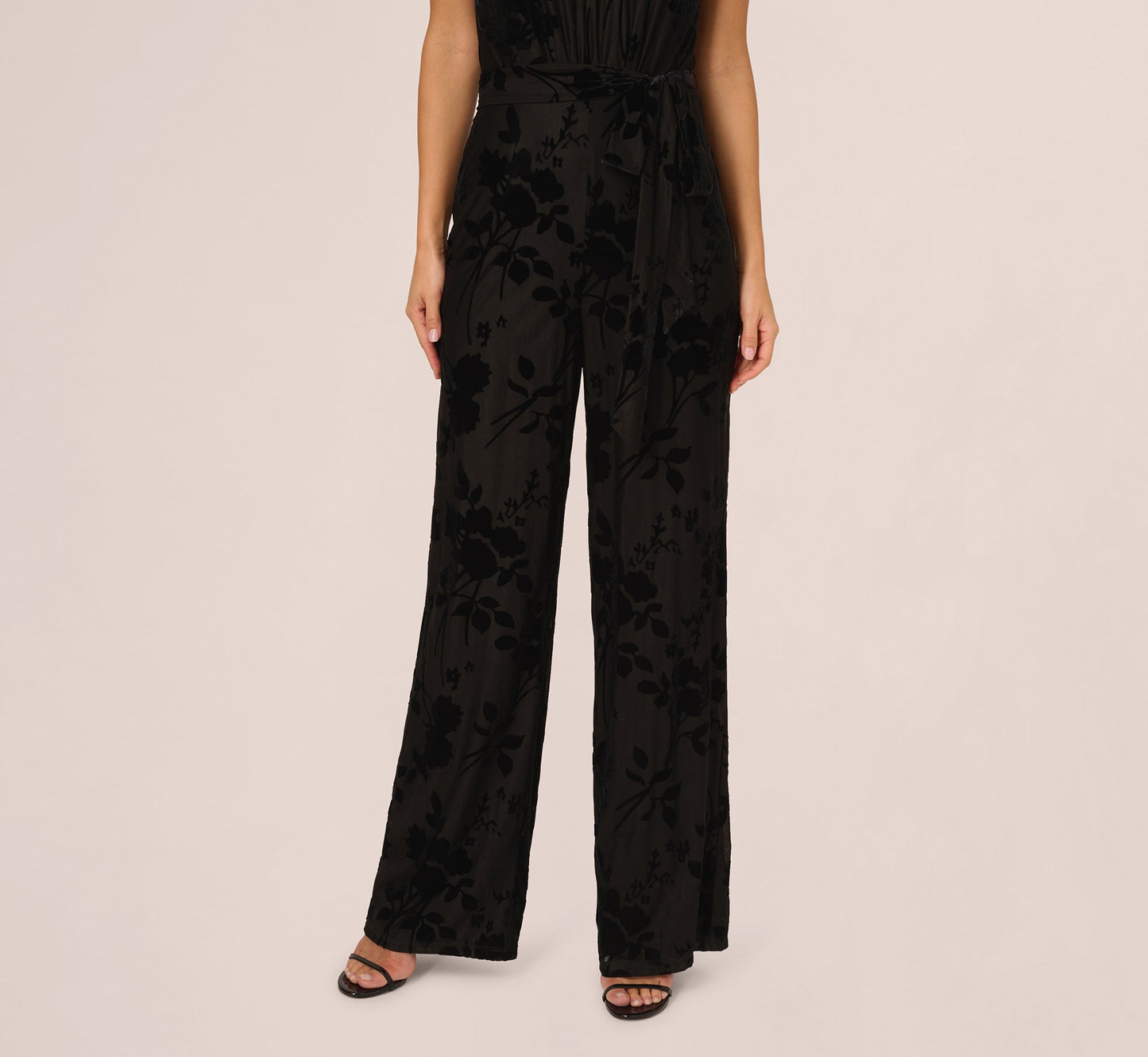 Sleeveless Floral Burnout Velvet Jumpsuit In Black