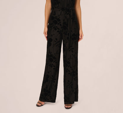 Sleeveless Floral Burnout Velvet Jumpsuit In Black