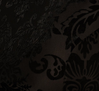 Long Sleeve Damask Burnout Velvet Midi Dress In Black