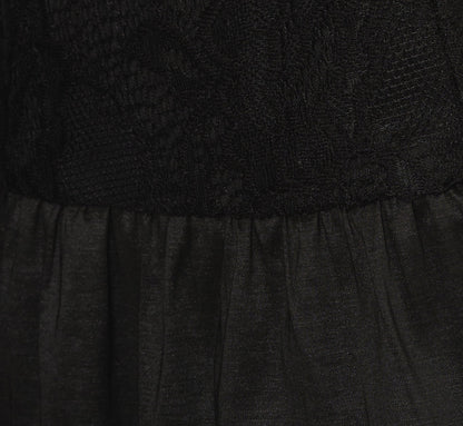 Long Sleeve Drop Waist Lace Dress In Black