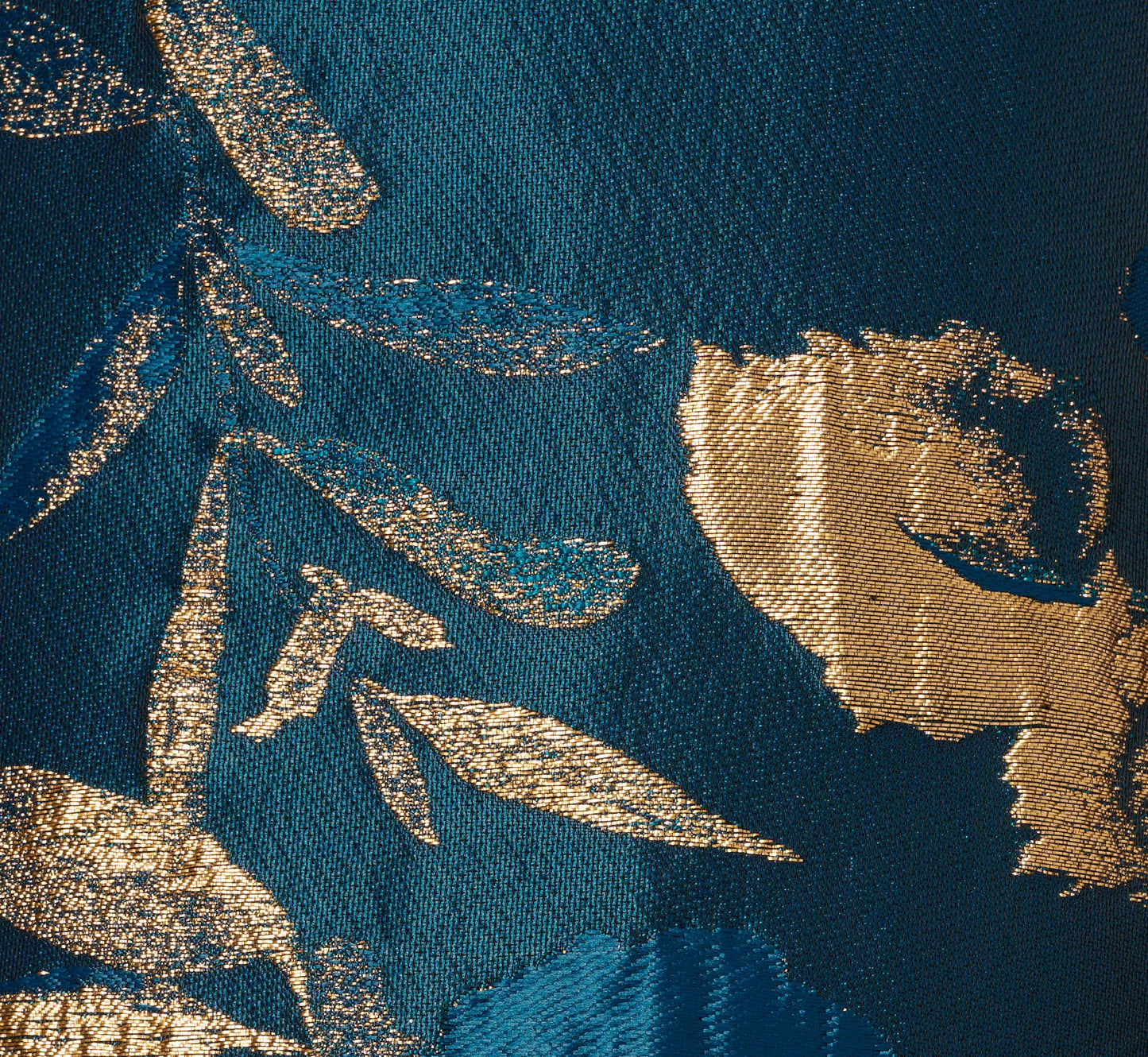 Sleeveless Metallic Vine Jacquard Midi Dress In Teal Sapphire Gold