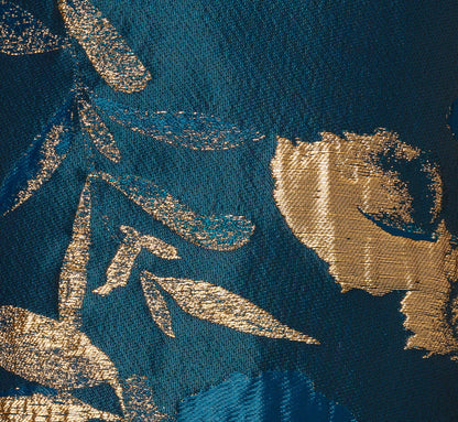 Sleeveless Metallic Vine Jacquard Midi Dress In Teal Sapphire Gold