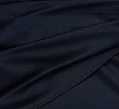 Three Quarter Sleeve Draped Satin Sheath Dress In Dark Navy