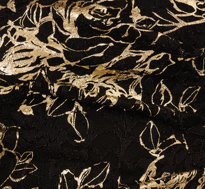 Bell Sleeve Metallic Lace Sheath Dress In Black Gold