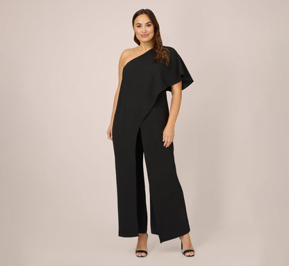 Plus Size Flutter One Shoulder Jumpsuit In Black