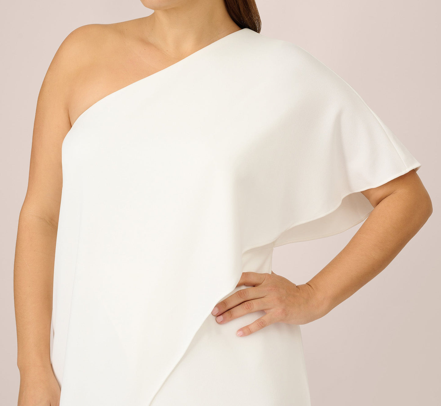 Plus Size Flutter One Shoulder Jumpsuit In Ivory