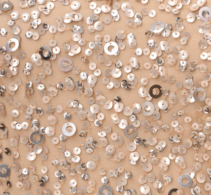 Off The Shoulder Sequin Beaded Gown In Champagne