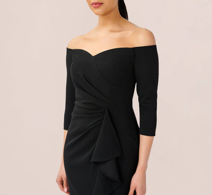 Off The Shoulder Dress With Cascading Ruffle Detail In Black