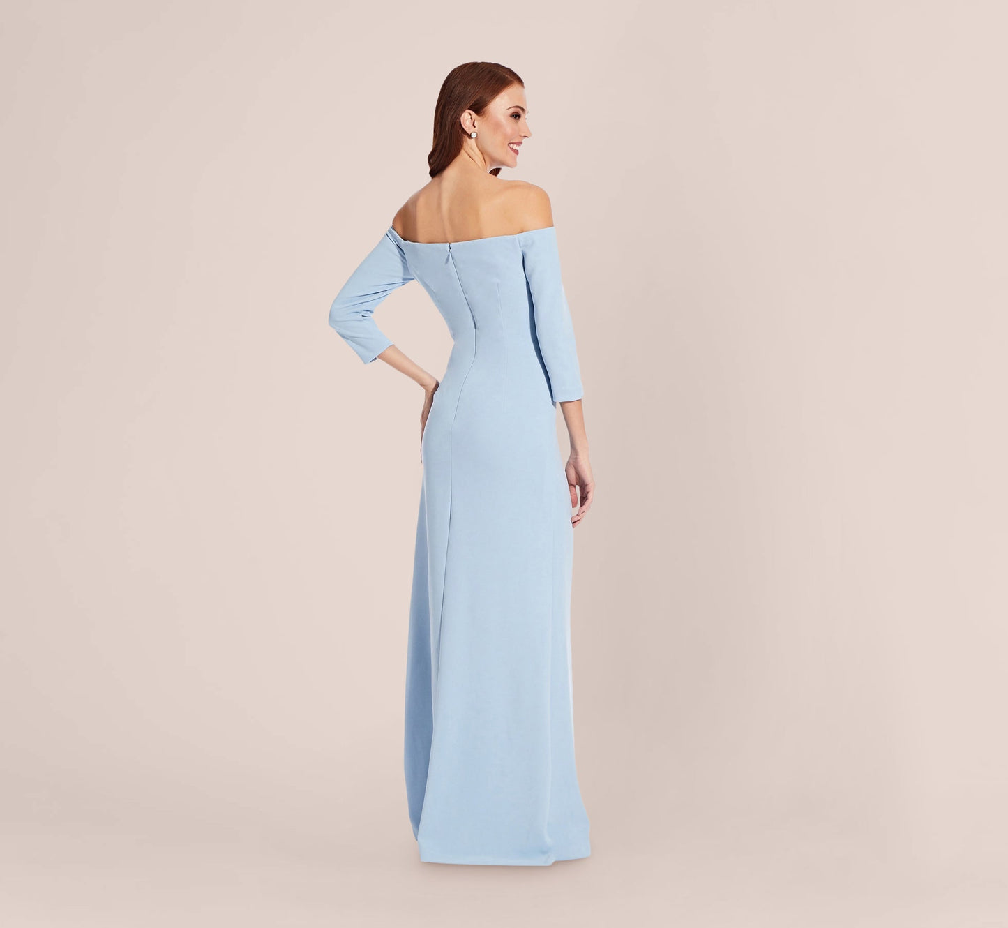 Off The Shoulder Dress With Cascading Ruffle Detail In Blue Mist