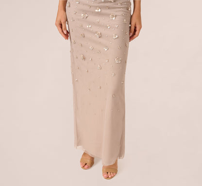 Off Shoulder Dress With Floral Embellishment In Marble