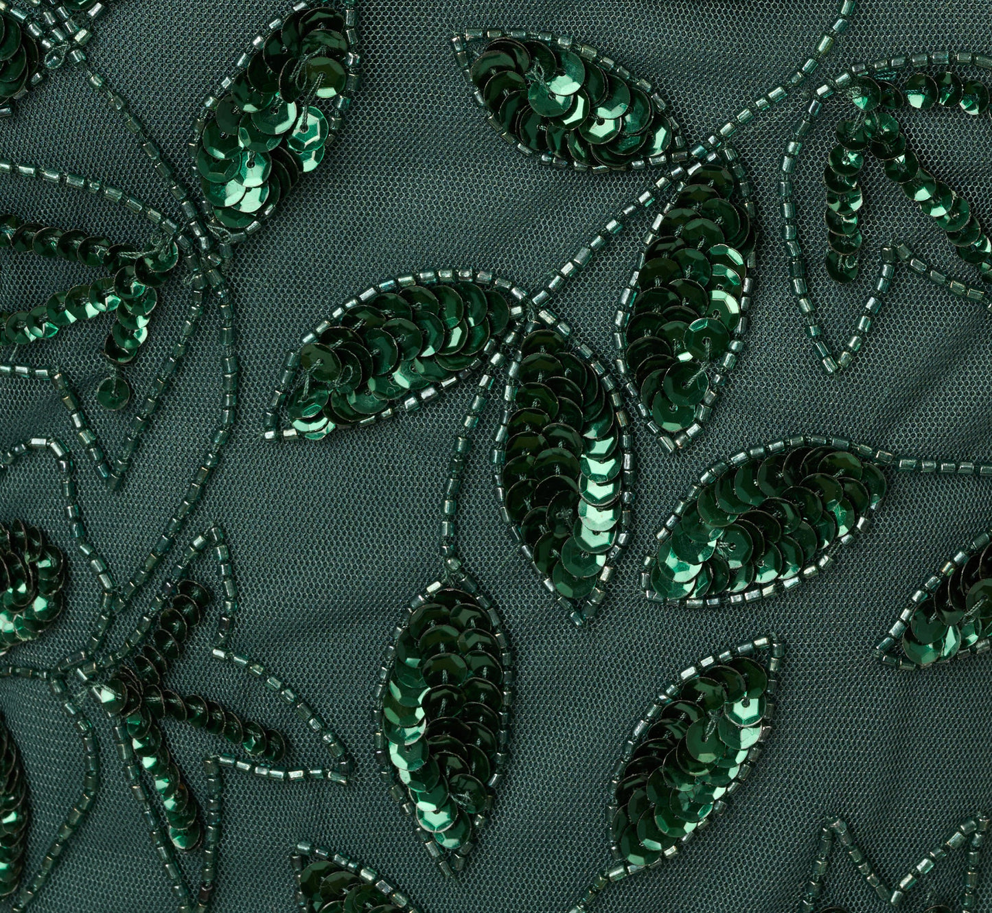 Hand Beaded Short Sleeve Floral Godet Gown In Dusty Emerald