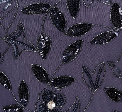 Plus Size Hand Beaded Short Sleeve Floral Godet Gown In Smoky Peri