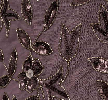 Hand Beaded Short Sleeve Floral Godet Gown In Moonscape