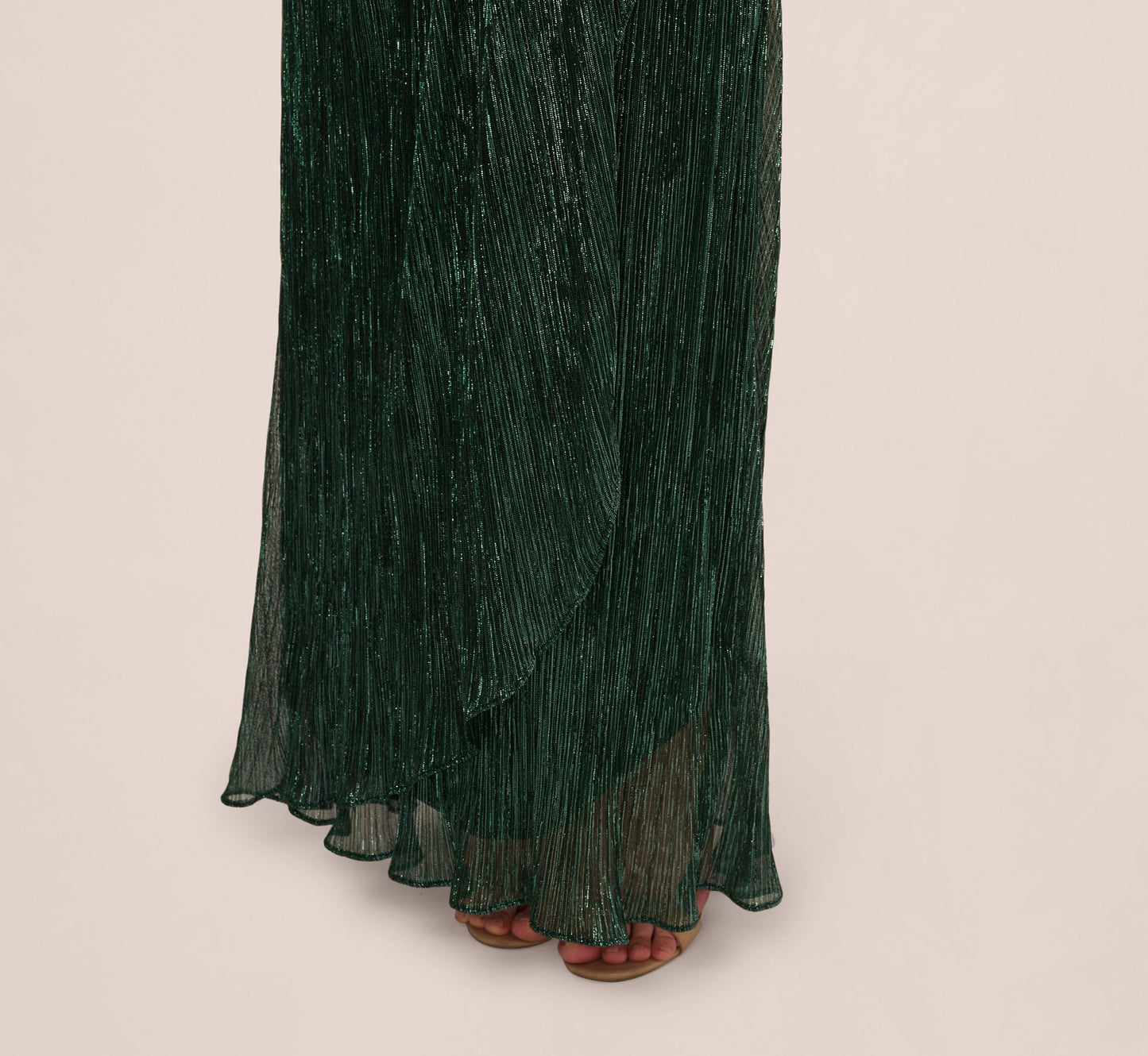 Stardust Pleated Draped One Shoulder Gown In Green Pine